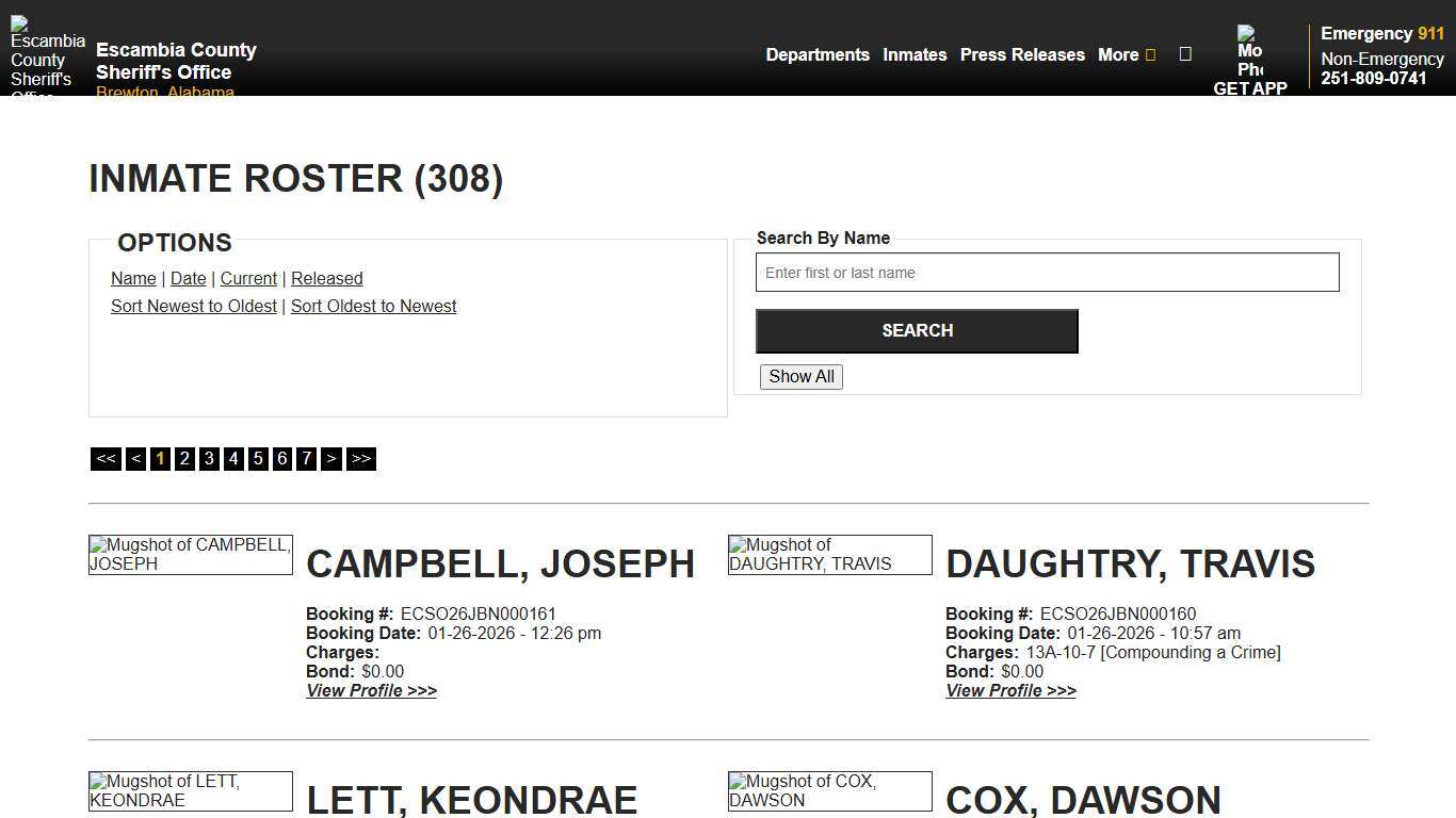 Inmate Roster - Current Inmates Booking Date Descending - Escambia County Sheriff, AL